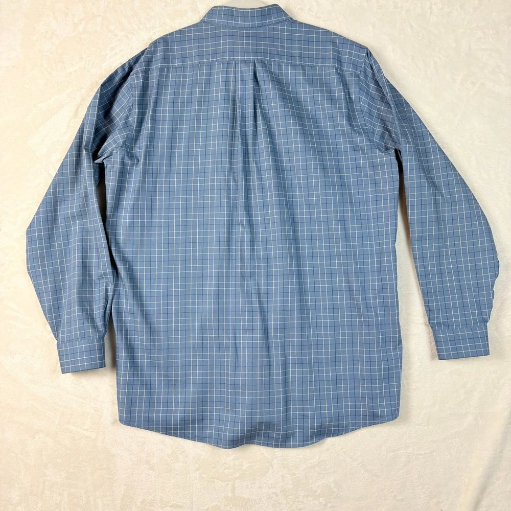 L.L.‎ Bean Button Down Shirt Mens L-Tall Blue Excellent Wrinkle Resistant Grid